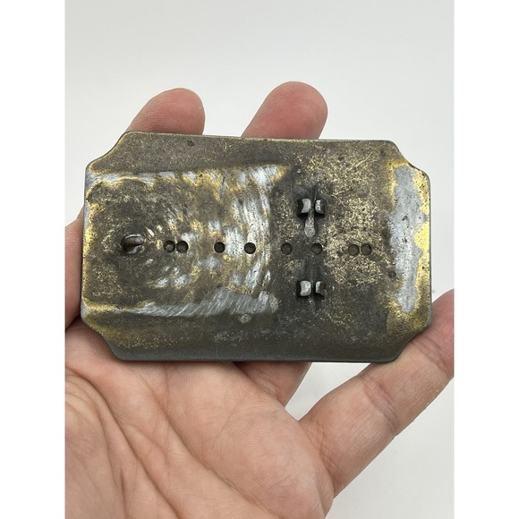 Vtg Solid Steel Buckle Tooled Leather Design 3.5" Distressed - Picture 4 of 6